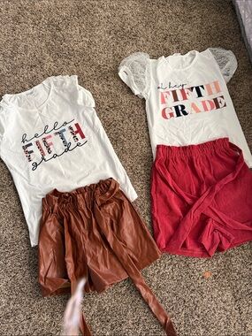 Kids Fifth Grade Matching Set - White Tee & Pink/Brown Skirt Options
